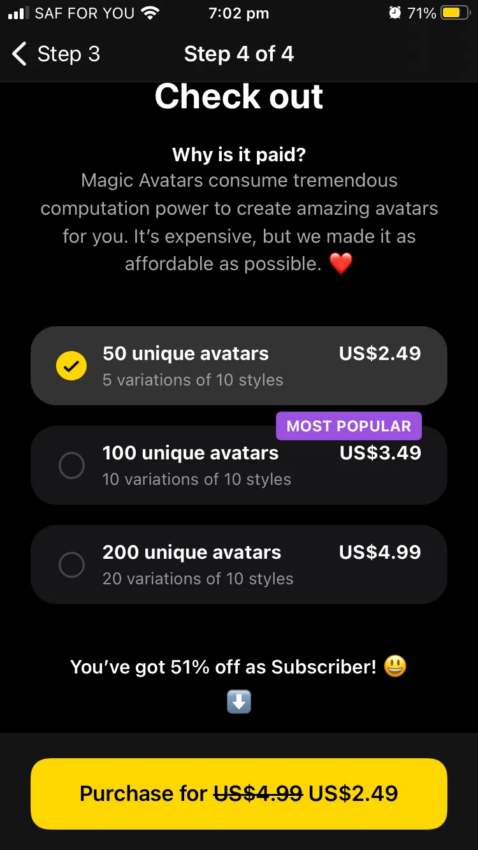 แพ็กเกจต่างๆ ของ Magic Avatar ใน LensaAi