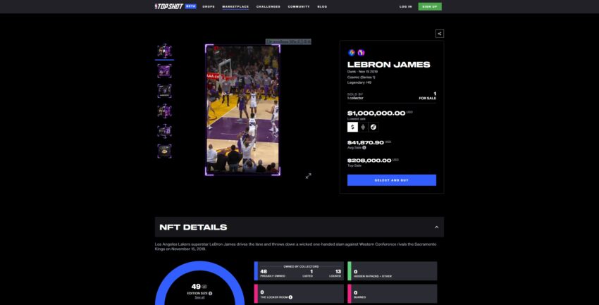LeBron-James-Cosmic-Dunk เป็นหนึ่งในNFTที่ดังมากใน NBA Top Shot