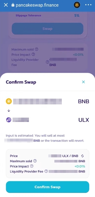 กรอกจำนวนของเหรียญ ULX ที่คุณต้องการจะซื้อ จากนั้น กดปุ่ม Confirm Swap