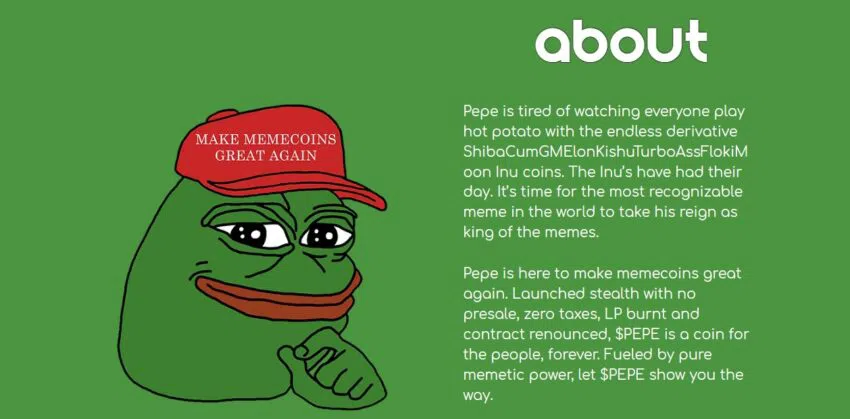 pepe (PEPE) Meme Coins ที่ได้แรงบันดาลใจมาจาก มีม “Pepe the Frog”